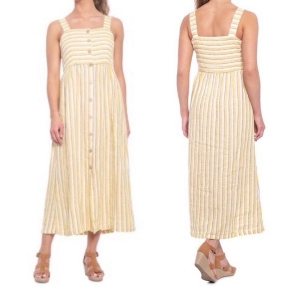 Rachel Zoe Midi Dress 100% Linen Stripe Button Front Size 10
